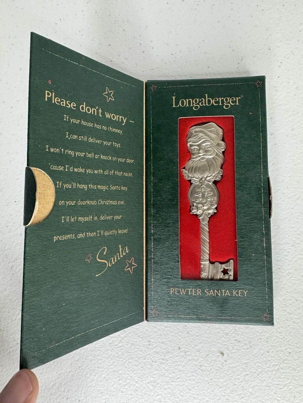 Longaberger Pewter Santa Key Lets Santa In The House 2001 Holiday Collection vtg